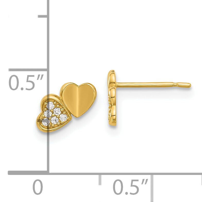 14k Madi K Polished CZ Double Hearts Post Earrings-GK1178