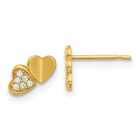 14k Madi K Polished CZ Double Hearts Post Earrings-GK1178
