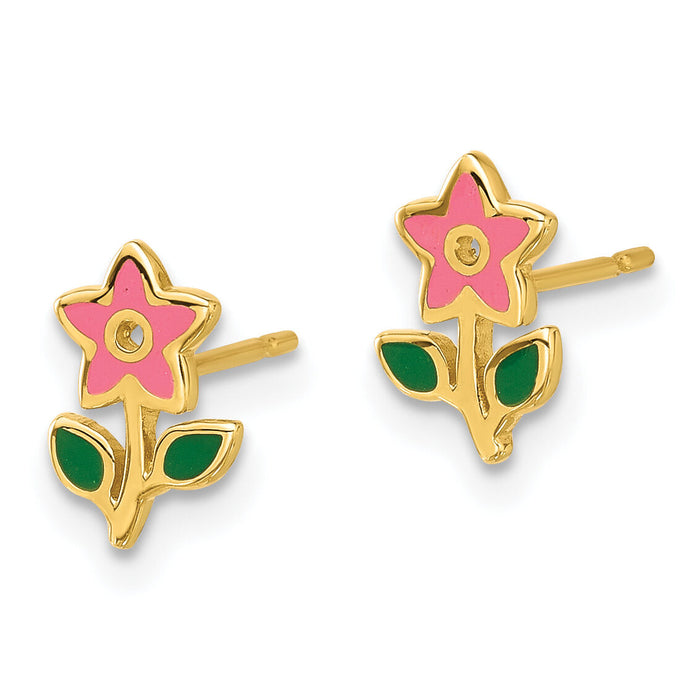 14k Madi K Polished Enameled Flower Post Earrings-GK1180