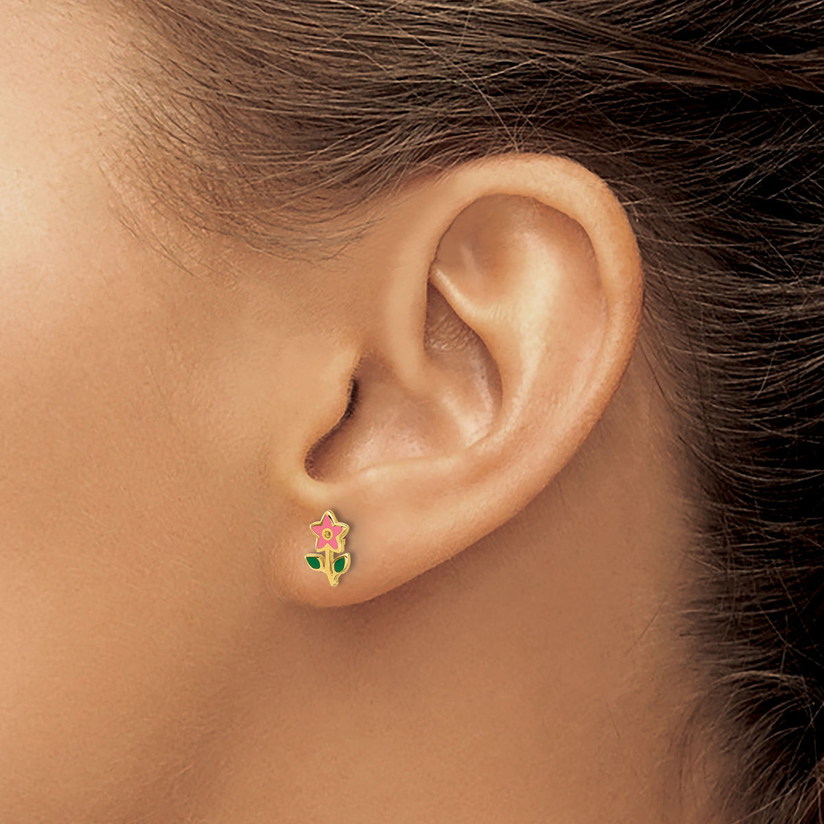 14k Madi K Polished Enameled Flower Post Earrings-GK1180