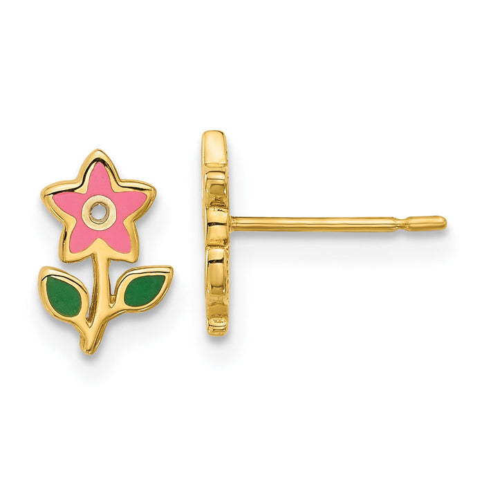 14k Madi K Polished Enameled Flower Post Earrings-GK1180