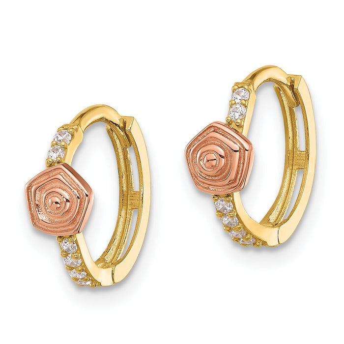 14k Madi K Polished Two-tone CZ Hinged Huggie Hoop Earrings-GK1182