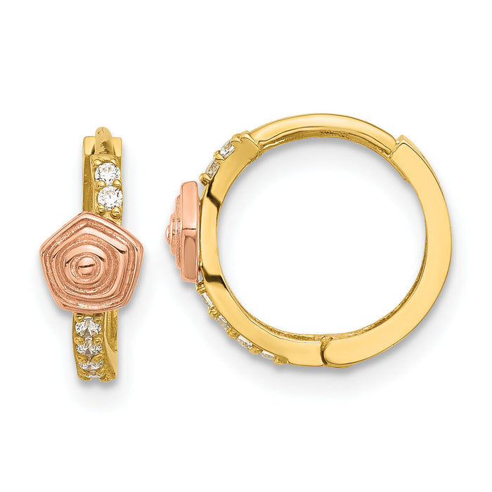 14k Madi K Polished Two-tone CZ Hinged Huggie Hoop Earrings-GK1182