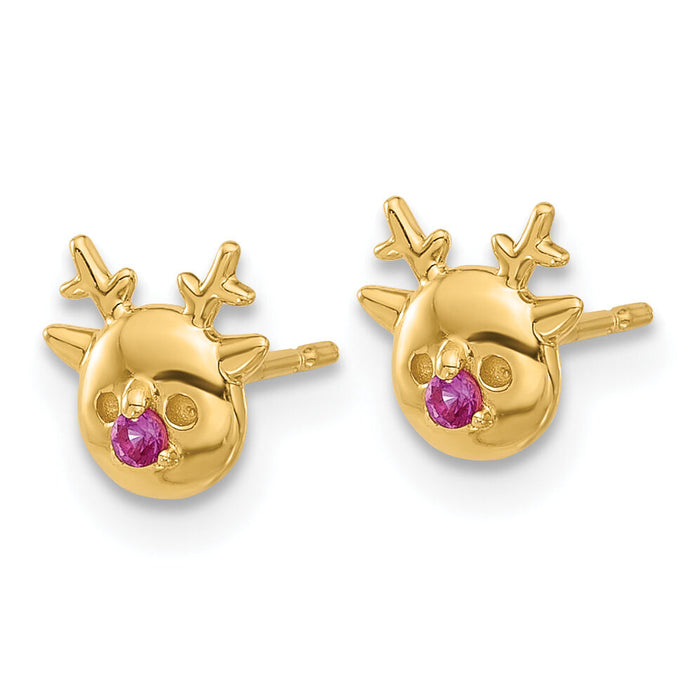 14k Madi K Polished CZ Reindeer Post Earrings-GK1186