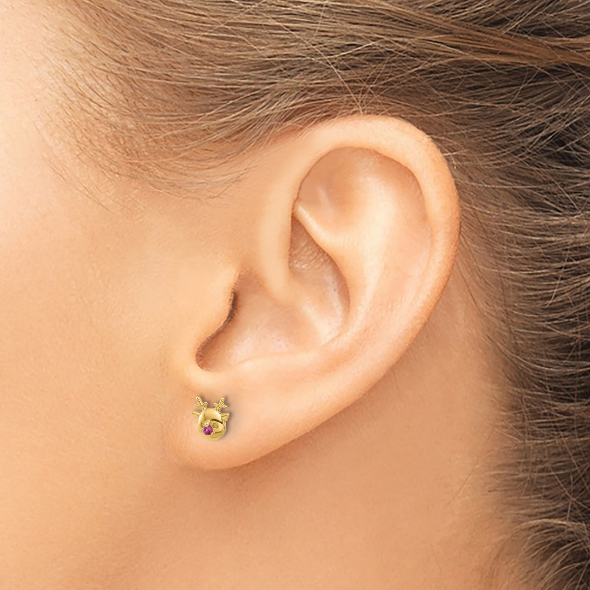 14k Madi K Polished CZ Reindeer Post Earrings-GK1186