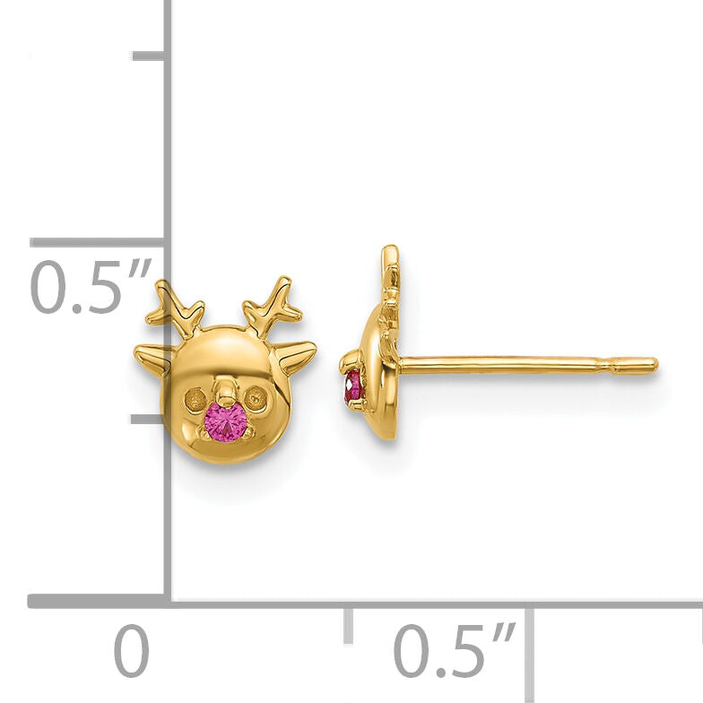 14k Madi K Polished CZ Reindeer Post Earrings-GK1186
