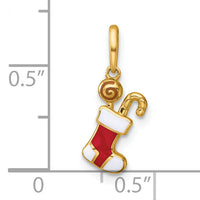 14k Madi K Polished Red/White Epoxy Christmas Stocking Pendant-GK1195