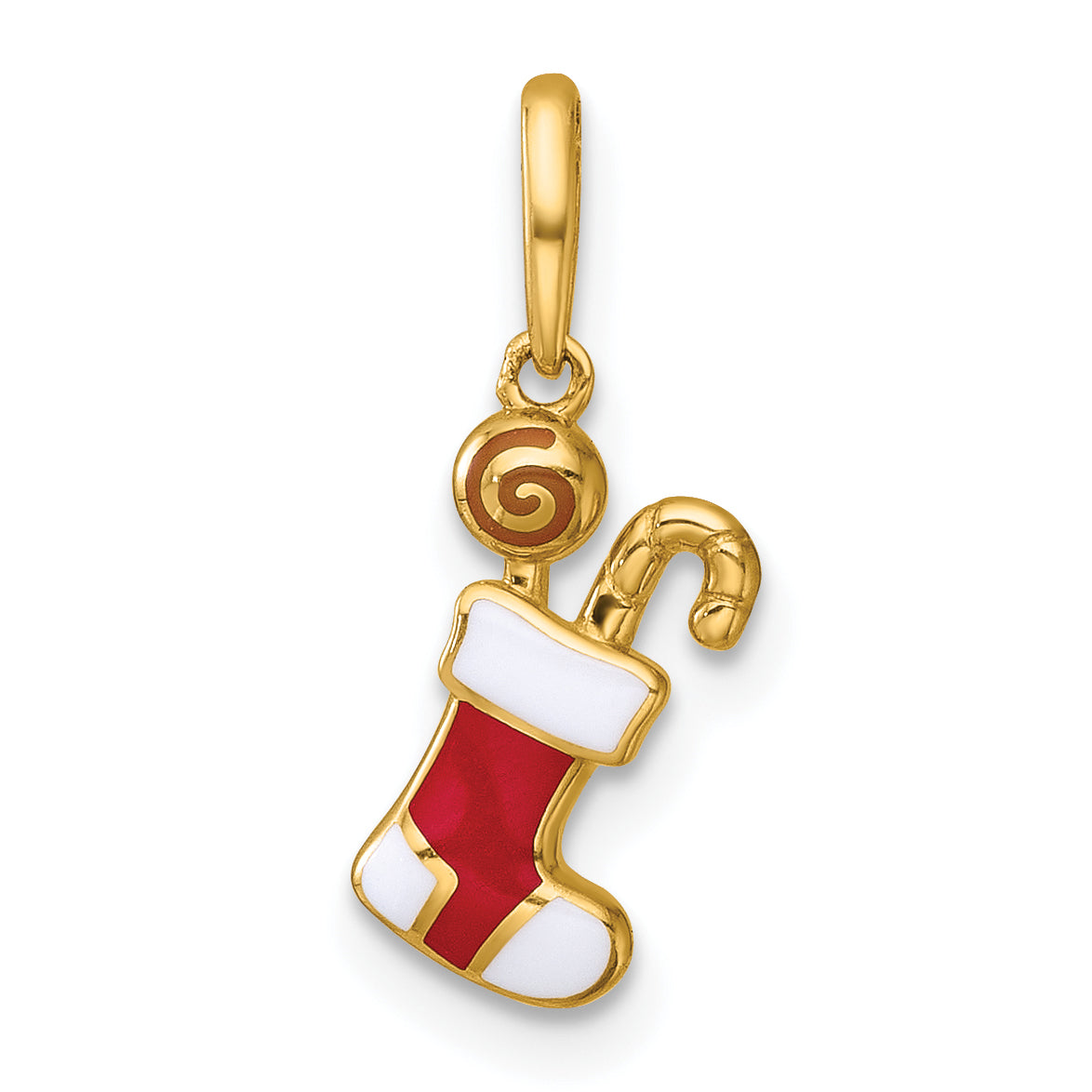 14k Madi K Polished Red/White Epoxy Christmas Stocking Pendant-GK1195