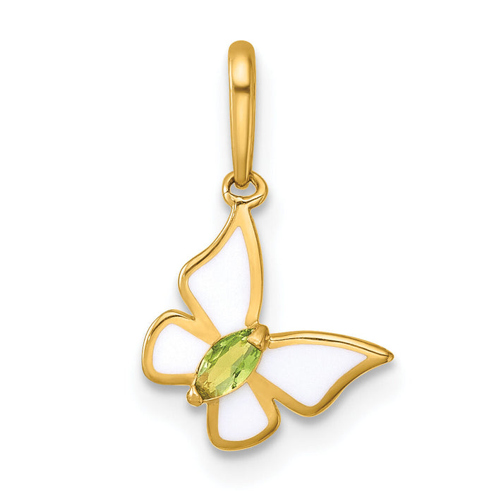 14k Madi K Polished White Enamel and CZ Butterfly Pendant-GK1200