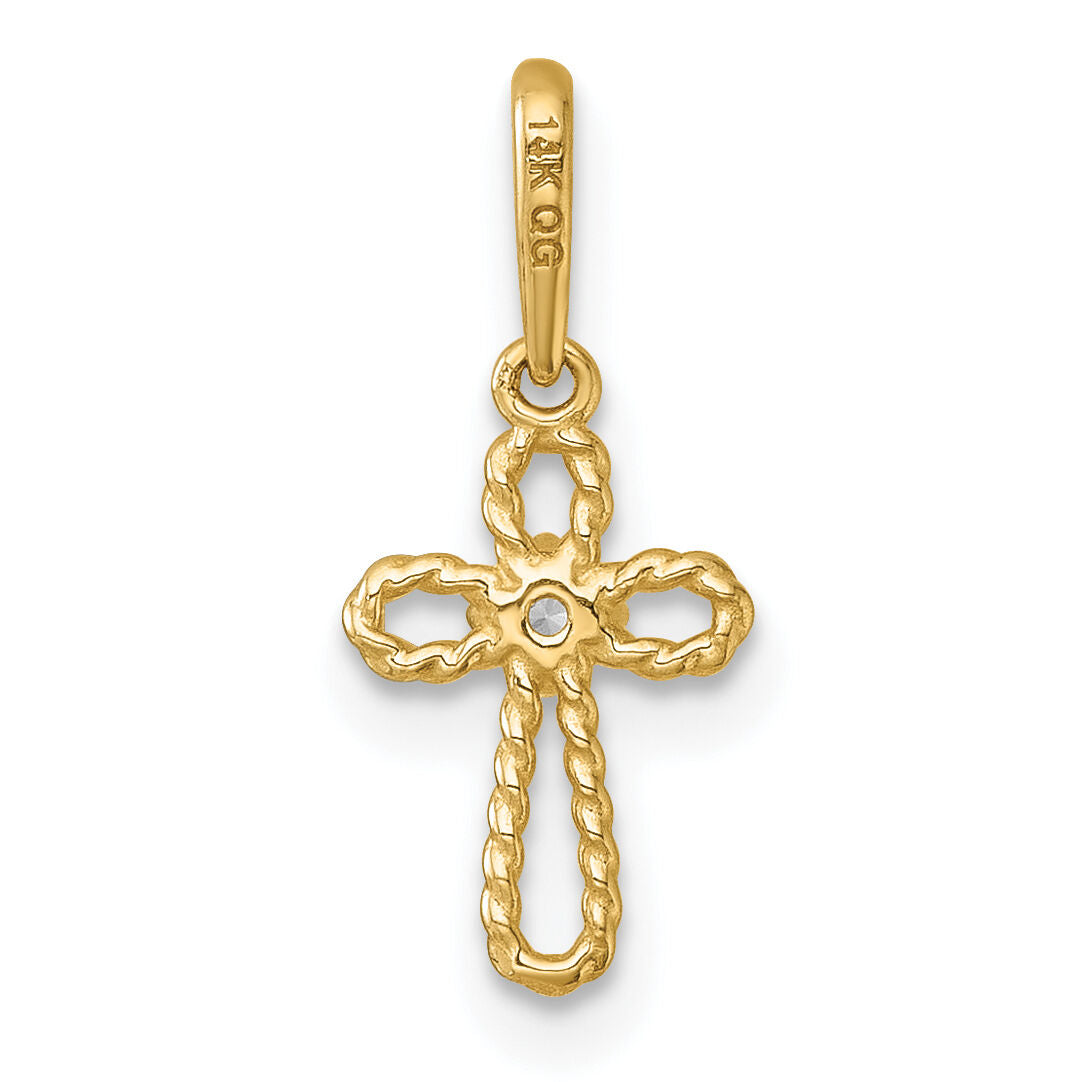 14k Madi K Polished and Twisted Fancy CZ Cross Pendant-GK1205
