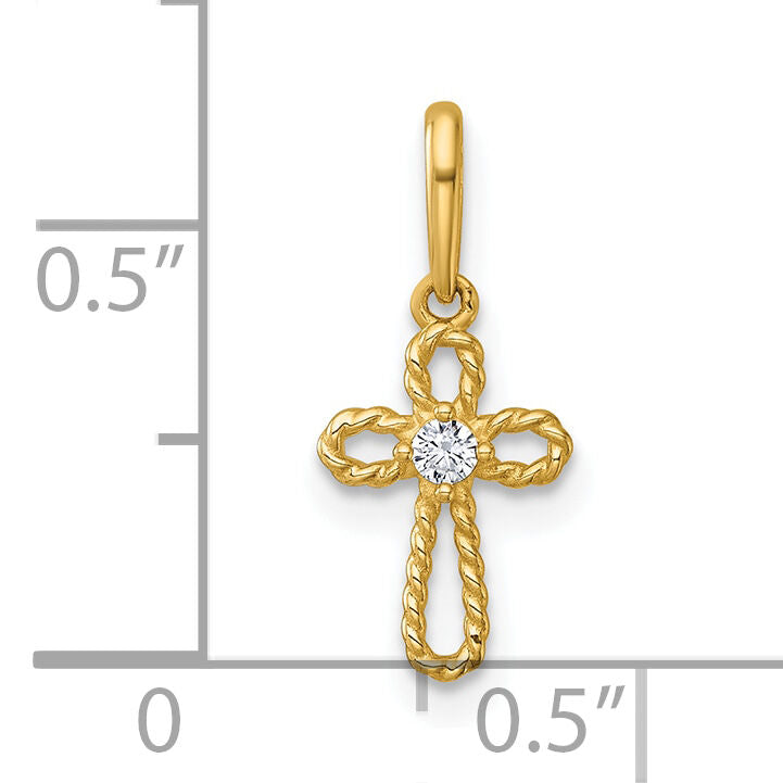 14k Madi K Polished and Twisted Fancy CZ Cross Pendant-GK1205