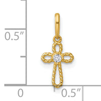 14k Madi K Polished and Twisted Fancy CZ Cross Pendant-GK1205