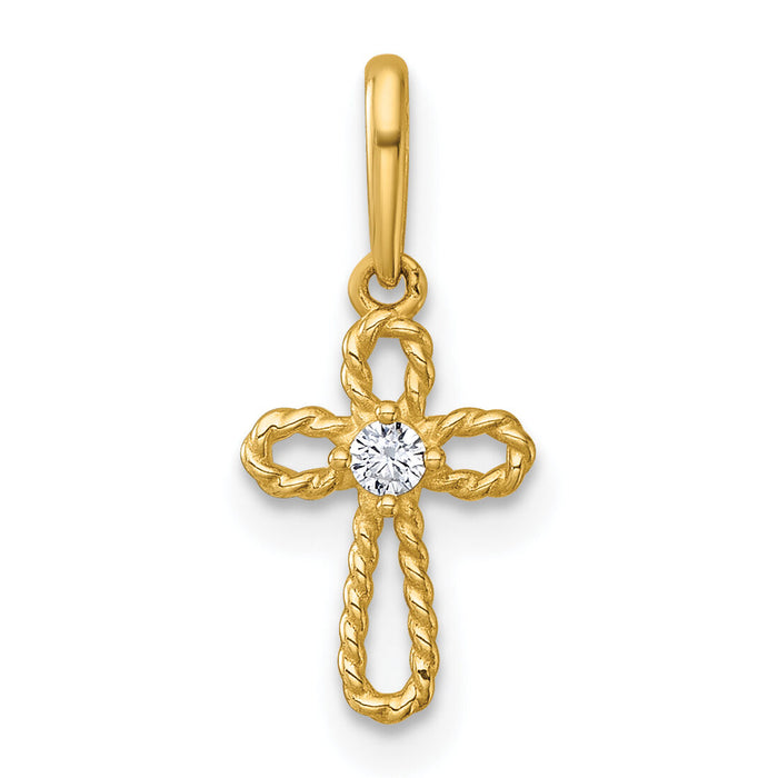 14k Madi K Polished and Twisted Fancy CZ Cross Pendant-GK1205