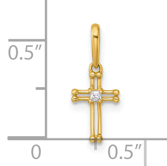 14k Madi K Polished and Beaded CZ Open Cross Pendant-GK1206