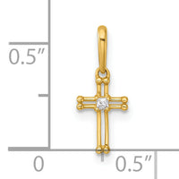 14k Madi K Polished and Beaded CZ Open Cross Pendant-GK1206