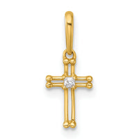 14k Madi K Polished and Beaded CZ Open Cross Pendant-GK1206