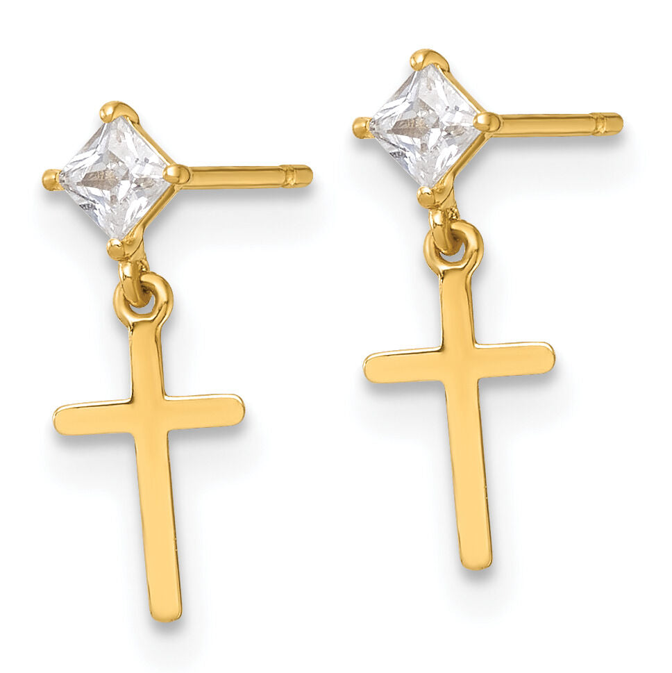 14k Madi K Polished CZ Cross Post Dangle Earrings-GK1207