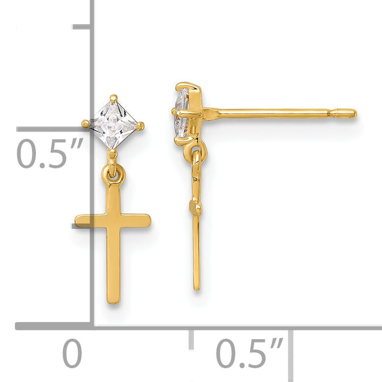14k Madi K Polished CZ Cross Post Dangle Earrings-GK1207