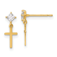 14k Madi K Polished CZ Cross Post Dangle Earrings-GK1207