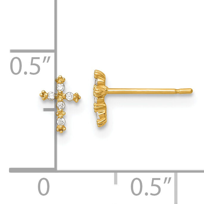 14k Madi K Polished CZ Cross Post Earrings-GK1208