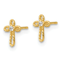 14k Madi K Polished and Twisted CZ Cross Post Earrings-GK1209