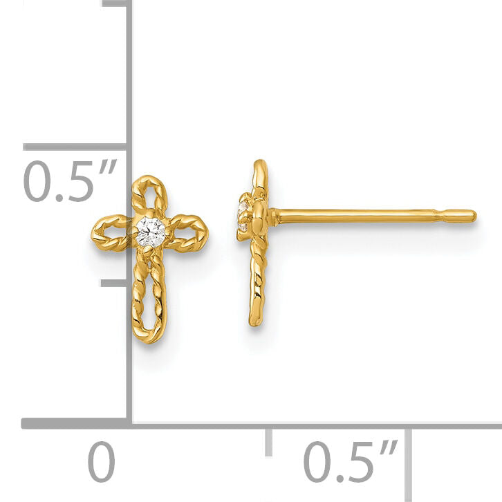 14k Madi K Polished and Twisted CZ Cross Post Earrings-GK1209