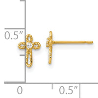 14k Madi K Polished and Twisted CZ Cross Post Earrings-GK1209