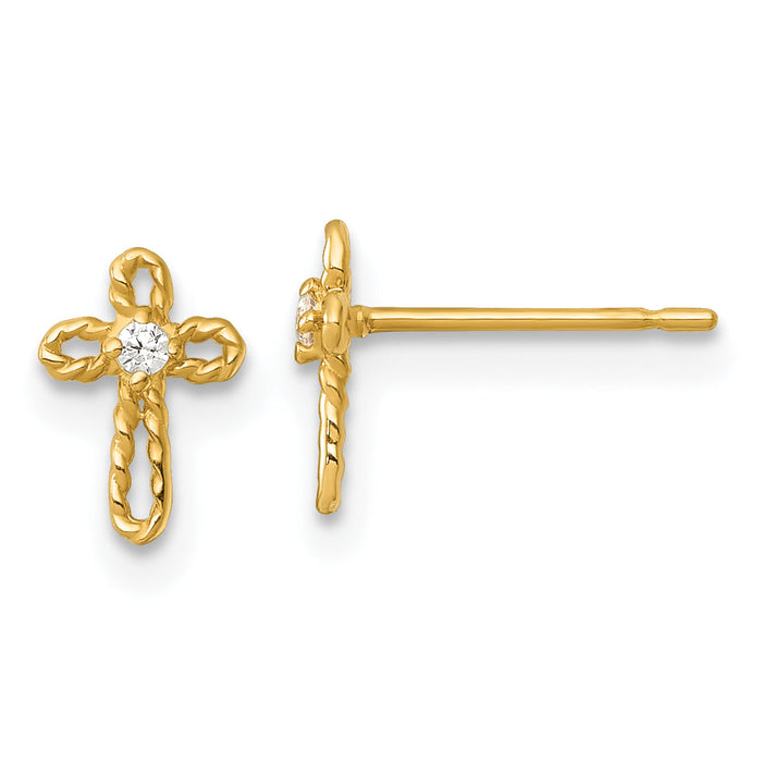 14k Madi K Polished and Twisted CZ Cross Post Earrings-GK1209