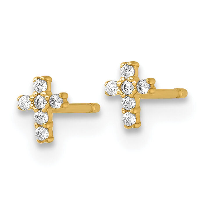 14k Madi K Polished CZ Cross Post Earrings-GK1210