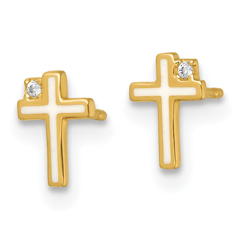 14k Madi K Polished Enameled CZ Cross Post Earrings-GK1211