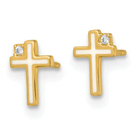 14k Madi K Polished Enameled CZ Cross Post Earrings-GK1211