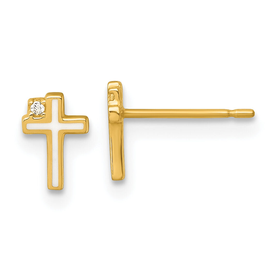 14k Madi K Polished Enameled CZ Cross Post Earrings-GK1211