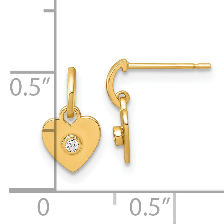 14k Madi K Polished CZ Heart Post Dangle Earrings-GK1212