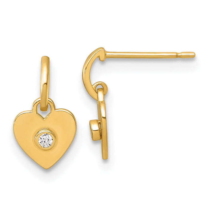 14k Madi K Polished CZ Heart Post Dangle Earrings-GK1212