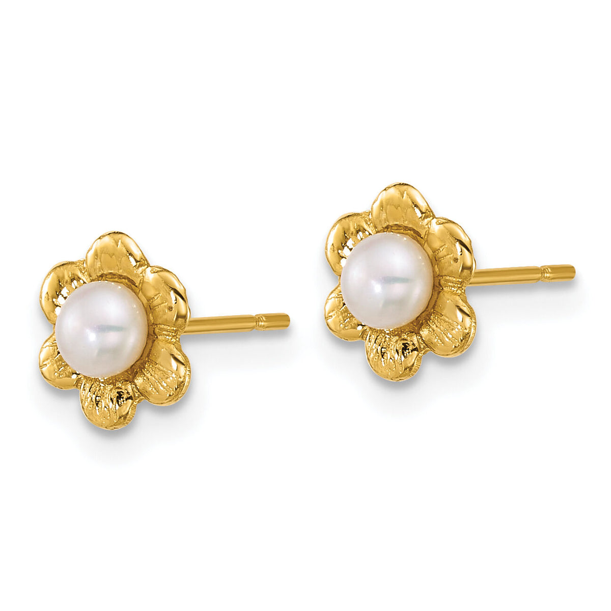 14k Madi K 3-4mm Button Freshwater Cultured Pearl Flower Earrings-GK1215