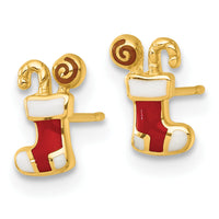 14k Madi K Polished Enameled Christmas Stocking Post Earrings-GK1219