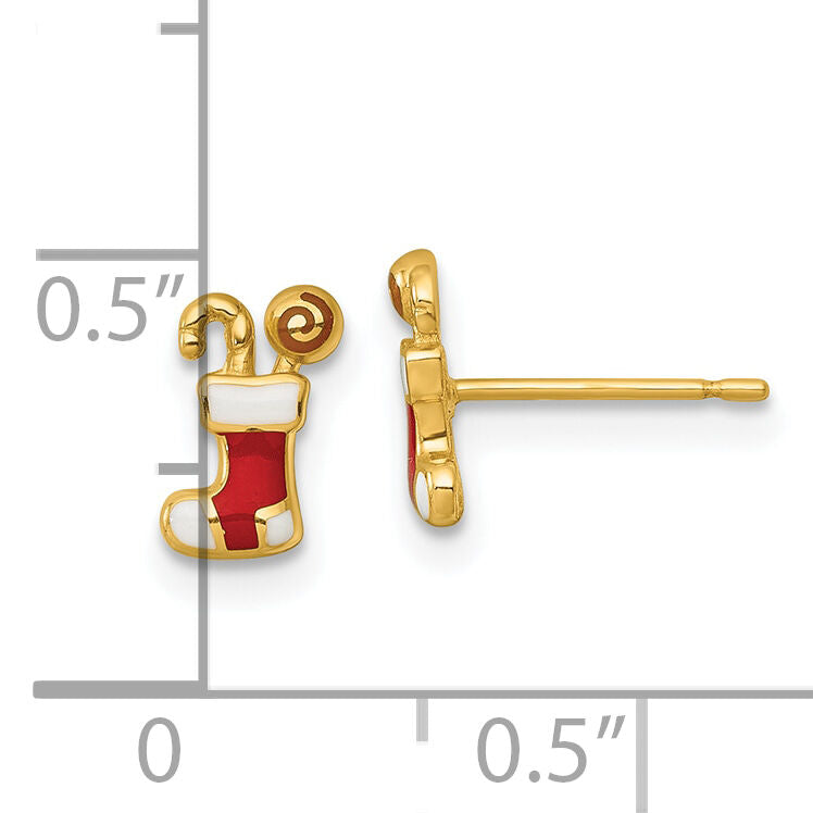 14k Madi K Polished Enameled Christmas Stocking Post Earrings-GK1219