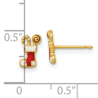 14k Madi K Polished Enameled Christmas Stocking Post Earrings-GK1219
