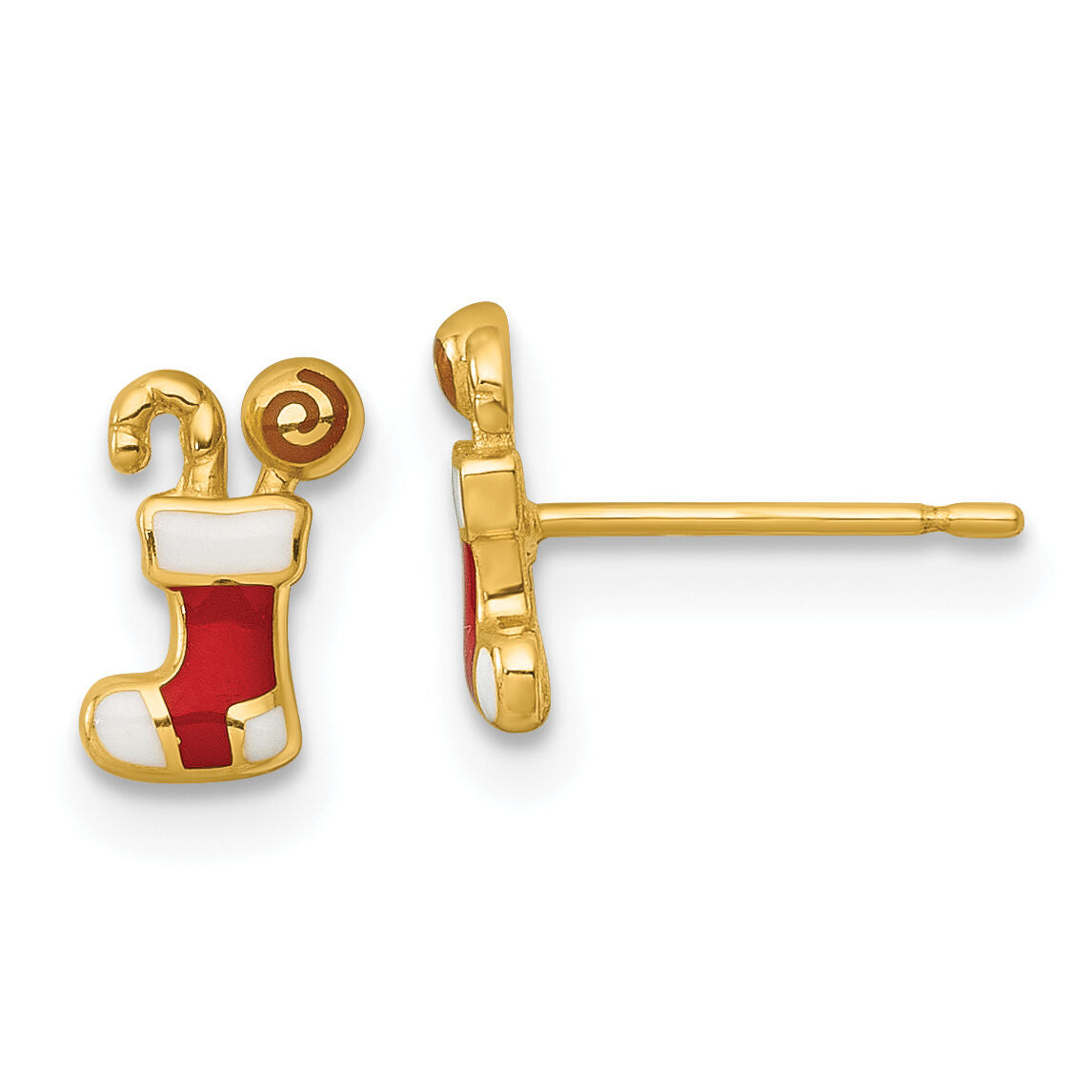 14k Madi K Polished Enameled Christmas Stocking Post Earrings-GK1219
