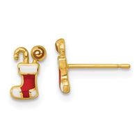 14k Madi K Polished Enameled Christmas Stocking Post Earrings-GK1219