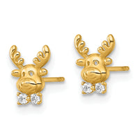14k Madi K Polished CZ Reindeer Post Earrings-GK1220