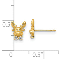 14k Madi K Polished CZ Reindeer Post Earrings-GK1220