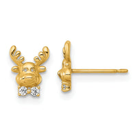 14k Madi K Polished CZ Reindeer Post Earrings-GK1220