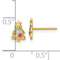 14k Madi K Polished Green Glass Red and CZ Christmas Tree Post earrings-GK1221