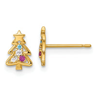14k Madi K Polished Green Glass Red and CZ Christmas Tree Post earrings-GK1221