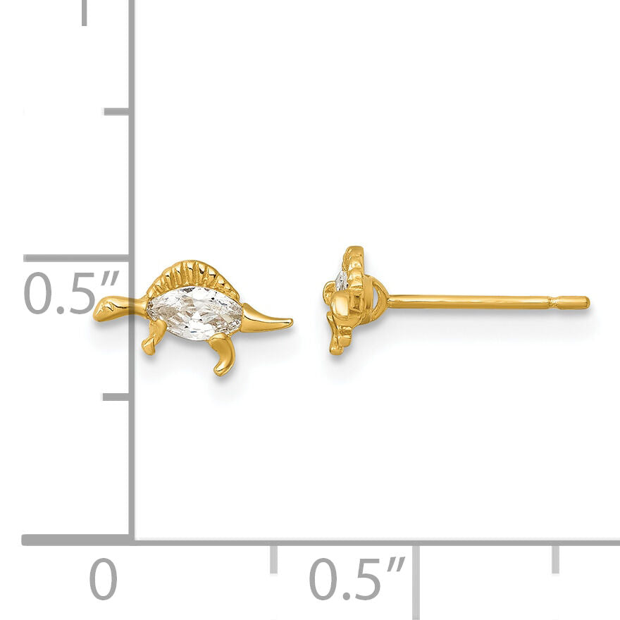14k Madi K Polished and Grooved CZ Stegosaurus Post Earrings-GK1222