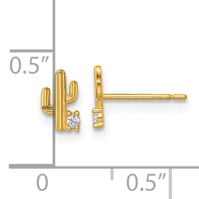 14k Madi K Polished CZ Cactus Post Earrings-GK1223