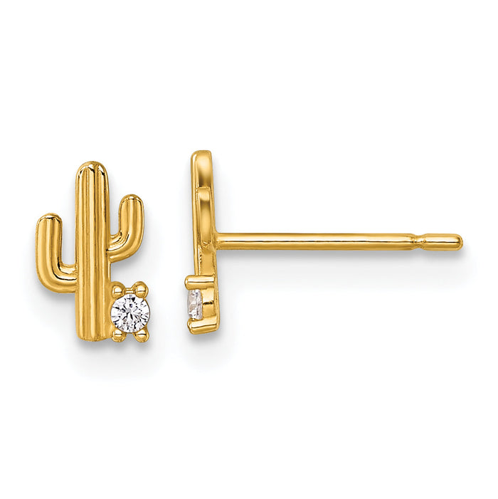 14k Madi K Polished CZ Cactus Post Earrings-GK1223