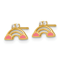 14k Madi K Polished Pink Enamel and CZ Rainbow Post Earrings-GK1224