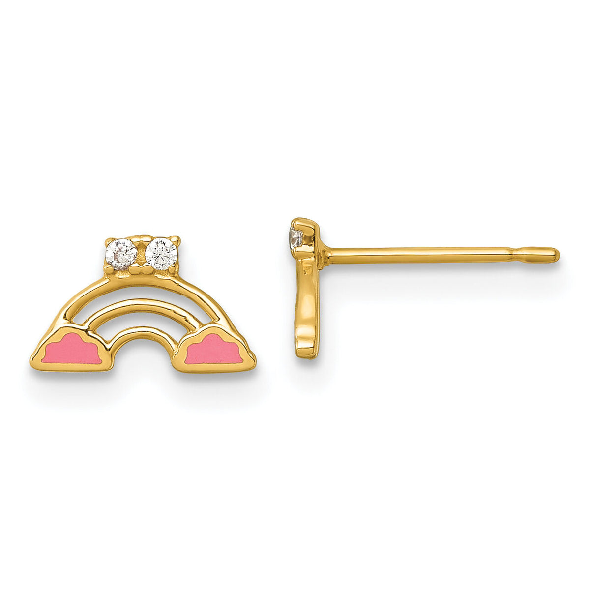 14k Madi K Polished Pink Enamel and CZ Rainbow Post Earrings-GK1224